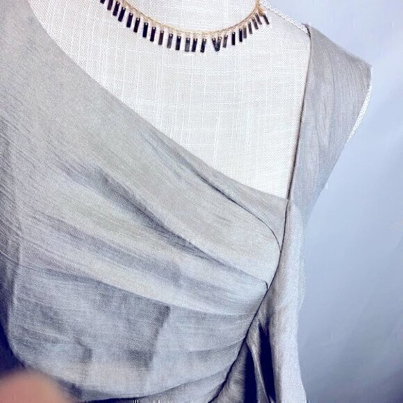 Suzi Chin for Maggy Boutique Sequin Ruffle Silver/Gray Metallic Evening Dress 6 - Picture 5 of 10